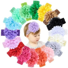 DS4441 18 Pcs Baby Girls Chiffon Headbands Flower Soft Elastic Hair Band Hair Accessories for New