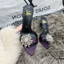 (Purple stiletto heels, 8cm43) Rhinestone Stunning High Heel Slide Sandals, Premium Non-Tiring Pointed Toe High Heels for Women