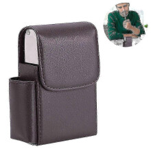 Pu Leather Sliding Cigarette Box Case Stainless Steel Cigarette Case with Lighter Holder And Belt Loop for Men And Women Unisex