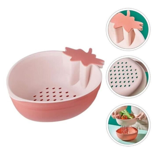 Drain basket - Kitchen - Brick red - 27.5x21x9.5 CM - PP - Double layer