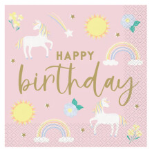 Dainty Unicorn Happy Birthday Napkins (Pack of 16)