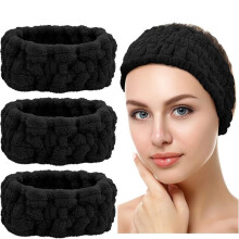 3-Piece Face Wash Headbands, Makeup Headband, Care Headband for Women, Girls, Sports, Yoga (Black)