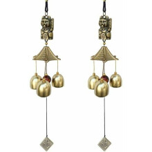 Set of 2 vintage wind chimes, lucky bells, decoration for garden, school, dining room, brown PZCC