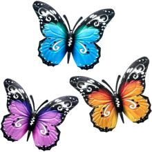 Set of 3 large metal butterfly-shaped garden decorations for outdoor use, metal wall decorations for