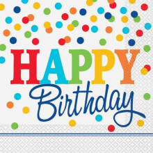 Rainbow Polka Dot Happy Birthday Napkins (Pack of 16)