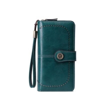 Women's PU Leather Wallet with RFID Blocking, Large Capacity, Long Zipper Closure - Peacock Blue