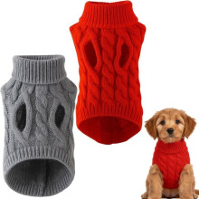 Pet Clothing - Pack of 2 - Dog Sweaters - Warm Winter Sweaters for Small Dogs - Plain Cable Knit