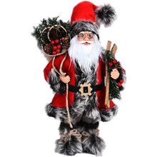 30cm Christmas table decoration, standing Santa Claus with gift bag and sleigh B