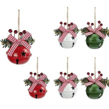 Christmas Tree Ornament - Christmas Bell - 6 Pendants - Red, White, Green - Iron Art - 13x5cm