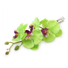 Kentop Artificial Flower Hair Clip, Green Phalaenopsis Hair Barrette for Women