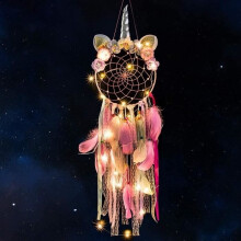 LED Unicorn Dreamcatcher - Handmade Decoration - Feather Dreamcatcher - Girls' Room