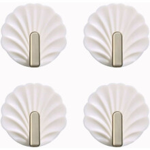 4-piece seashell-shaped wall hooks - white, cute shaped wall hooks, self-adhesive hanging hooks