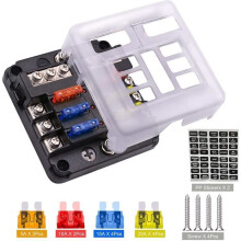 6-Way NetBoat Car Fuse Box 12V Fuse Holder with 6 LED Indicators and Protective Cover