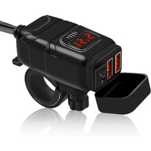 Motorcycle USB Plug, QC3.0 Motorcycle USB Phone Charger SAE to USB Adapter with IP65 Waterproof Voltmeter and Charging Protection