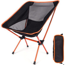 Folding Camping Chair, Ultra-Light Beach Chair with Carry Bag, Folding Fishing Chair (Orange and Black)