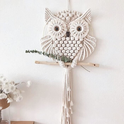 Wall hanging - Owl - Boho tapestry - 30x80cm - White home decor