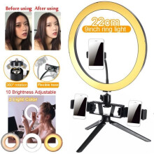 120-LED 22cm Ring Light with 3 Adjustable and Dimmable Lights - 3-in-1 Phone Holder for Beauty, Selfie, and Makeup (YouTube)