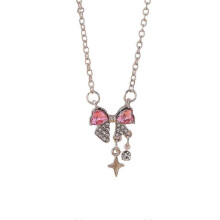 Bow Necklace Design Bowknot Pink Zircon Cross Pendant Necklaces Fashion