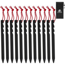 Flintronic 12-Pack Tent Pegs, 18cm Aluminum Alloy Ground Stakes, Anchoring Pegs with Hooks