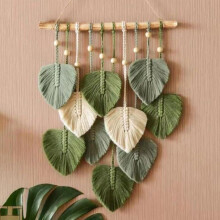 Macrame Leaf Wall Hanging Boho Room Home Decor Woven Tapestry Aesthetic Home Room Wedding Decoration Green PZCC