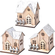 3-Piece Christmas Village Sets, LED Light-Up Wooden Christmas Village Scene, Mini Christmas Home Decorations