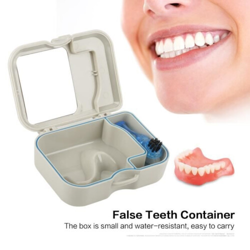 ARAMOX Denture Case - Storage Box for False Teeth - With Mirror and Brush - For Dentures