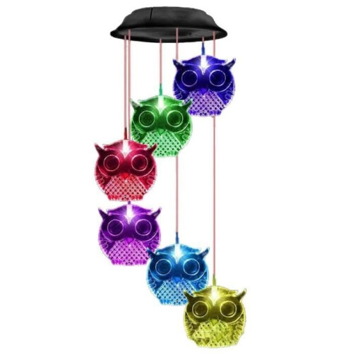 Wind chime - LED string lights - Solar owl - Waterproof - 7 changing colors