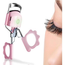 Electric heated eyelash curler for women, with USB charging, adjustable temperature, and silicone heating pad.