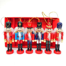 Nutcracker Christmas Decorations, Wooden Nutcracker Soldier Christmas Tree Ornaments (6 Pieces)