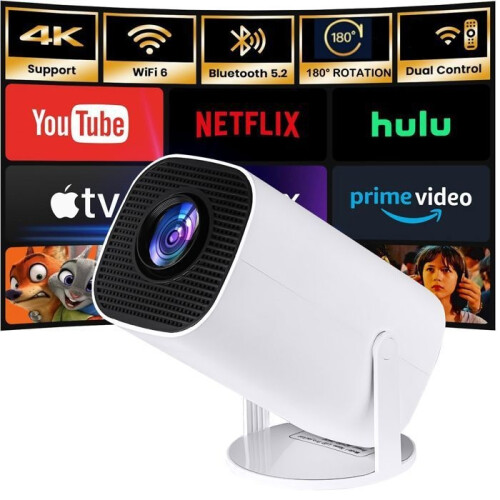 Mini Portable Projector - 4K Projector with Android 12 Mini Projector WiFi 6 BT 5.0 720P Full HD Native Automatic Rotating