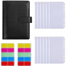 A6 Budget Binder, PU Leather Organizer, Cash Invoice Envelopes, Budget Planner Notebook in Black