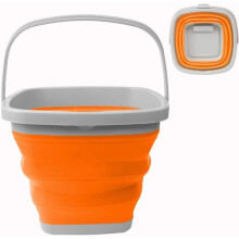 10L Collapsible Bucket, Portable Silicone Bucket for Indoor Cleaning, Camping, Fishing, Travel, Car Washing (Orange Square)
