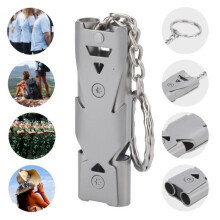 Double Tube Whistle Outdoor Survival Whistle with Keyring Double Tube Steel Safety Whistle HB008