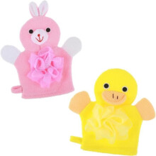 Children's bath gloves - AQSACOKIYA - cute animals - pink and yellow