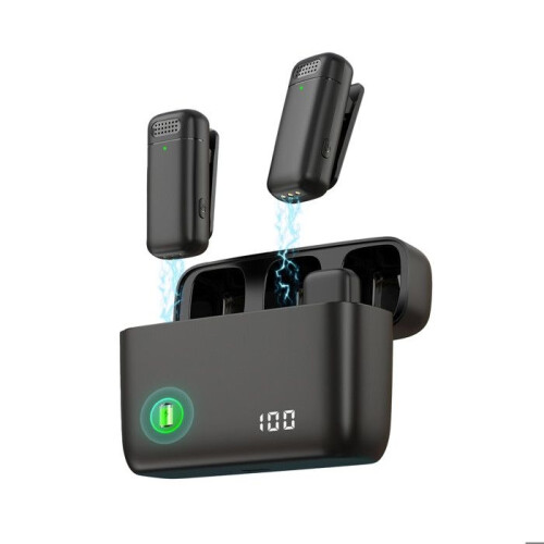 Wireless Lavalier Microphone, Mini Microphone for USB C Smartphone Compatible with iPhone 15 (USB-C), with Storage and Charging Case