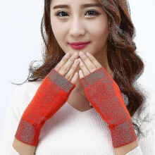 (Red) Cashmere Wool Half Finger Gloves Ladies Winter Cute Warm Leakage Finger Short Student Wool Warm Internet Gloves