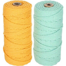 VINGVO 2pcs 100 meters cotton cord, cotton yarn, knitting rope, macrame braid, handmade DIY crafts, green and yellow