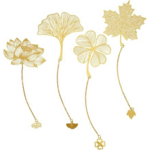 Set of 4 metal bookmarks with chain, gold bookmarks for book lovers, writers, men, women, adults