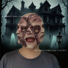 (Three-faced man) Human & Animal Head Mask Set, Scary Funny Halloween Cosplay