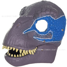 (The moving-mouth dinosaur "Single-sided Blue") Human & Animal Head Mask Set, Scary Funny Halloween Cosplay