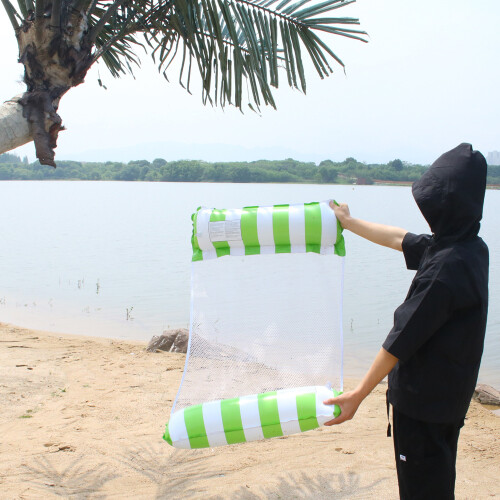 (Green stripes) Inflatable Hammock Pool Water Play Folding Lounger Floating Bed Mesh Float Raft