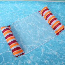 (Orange and dark red mixed stripes) Inflatable Hammock Pool Water Play Folding Lounger Floating Bed Mesh Float Raft