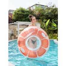 (Orange sequined backrest swim ring 120*120) Inflatable Water Floating Bed Adult Swim Ring Water Ride Foldable Lounge Chair