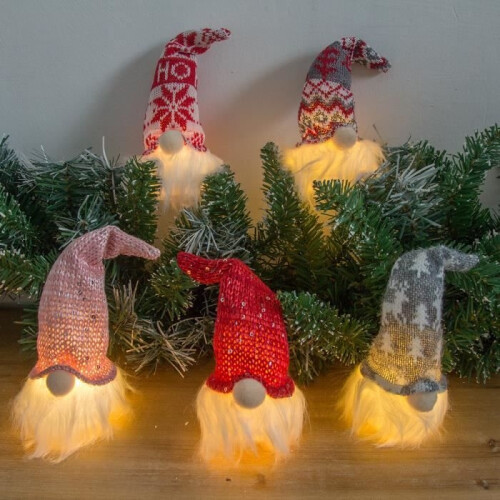 Christmas Ornaments - Gnomes - Red - LED Light - Soft Felt - Mixed
