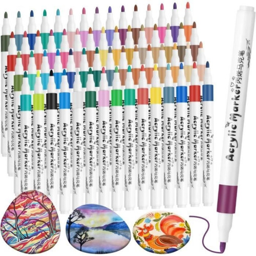 Acrylic Marker - 60 Colors - Fine Tip - Non-Toxic - Quick Drying