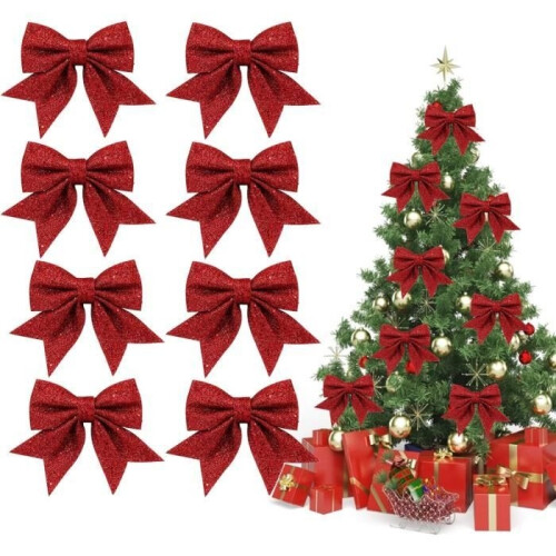 Decorative bow - Red Christmas bow - 8 pieces - Indoor use - Hanging