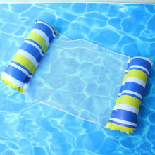 (Blue and yellow striped inflatable hammock) Inflatable Hammock Pool Water Play Folding Lounger Floating Bed Mesh Float Raft