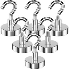 6 pieces 25mm magnetic hooks with a 22kg pulling force, powerful detachable magnetic hooks, neodymium hooks