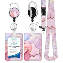 Badge Holder with Lanyard, Badge Neck Strap with Card Holder, Retractable Badge Holder, Neck Strap with Swivel Lobster Clasp (Marble)