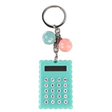 Mini portable green pocket calculator shaped like cute cookies with keychain
